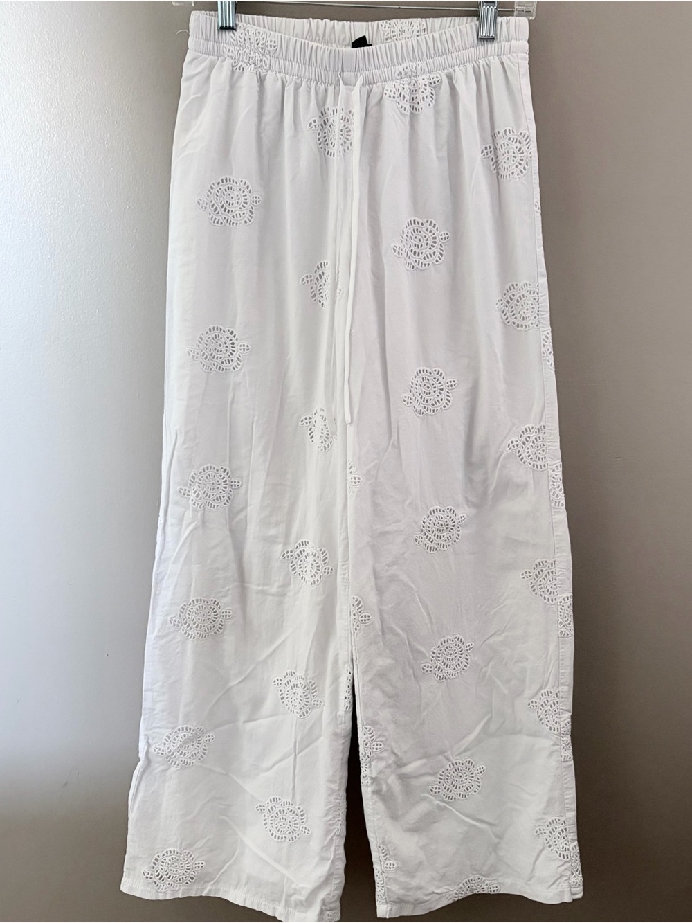 Coastal Cottage White Eyelet Lace Wide Leg Drawstring Lounge Pants